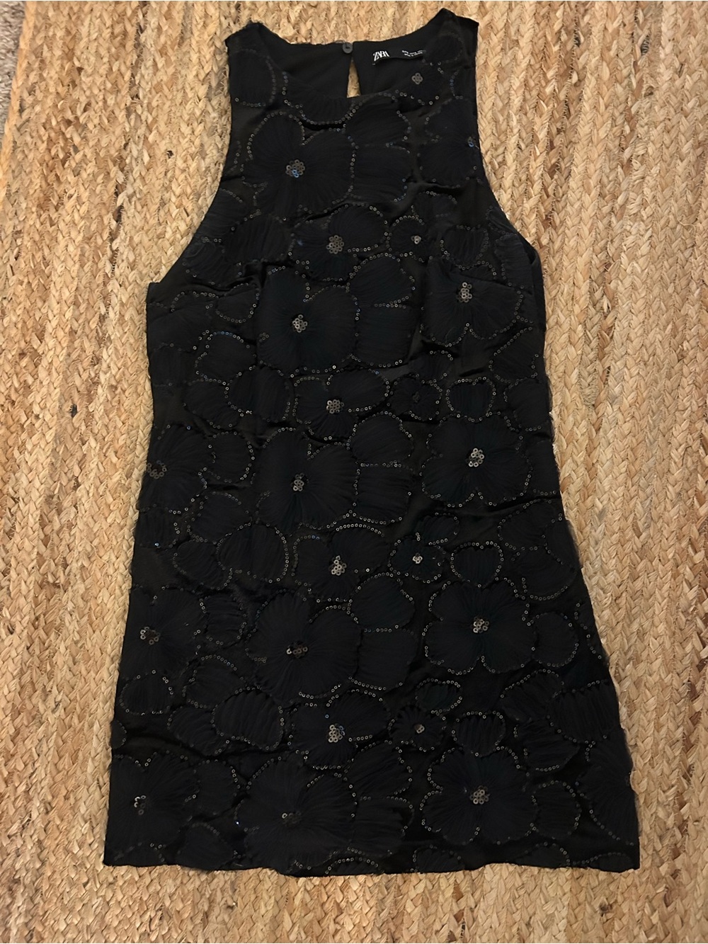 Zara Black Embroidered Sleeveless Sequin Shift Dress